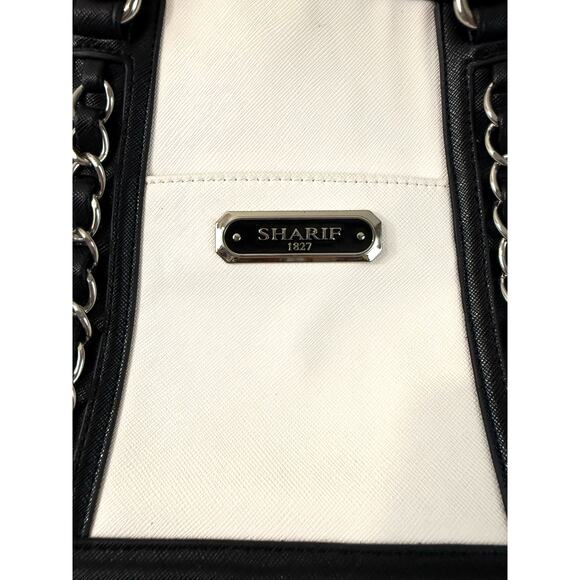 Sharif 1827 Duffel Bowling Purse White Black Structured Hand Held w/ Wallet Chic - Picture 4 of 8